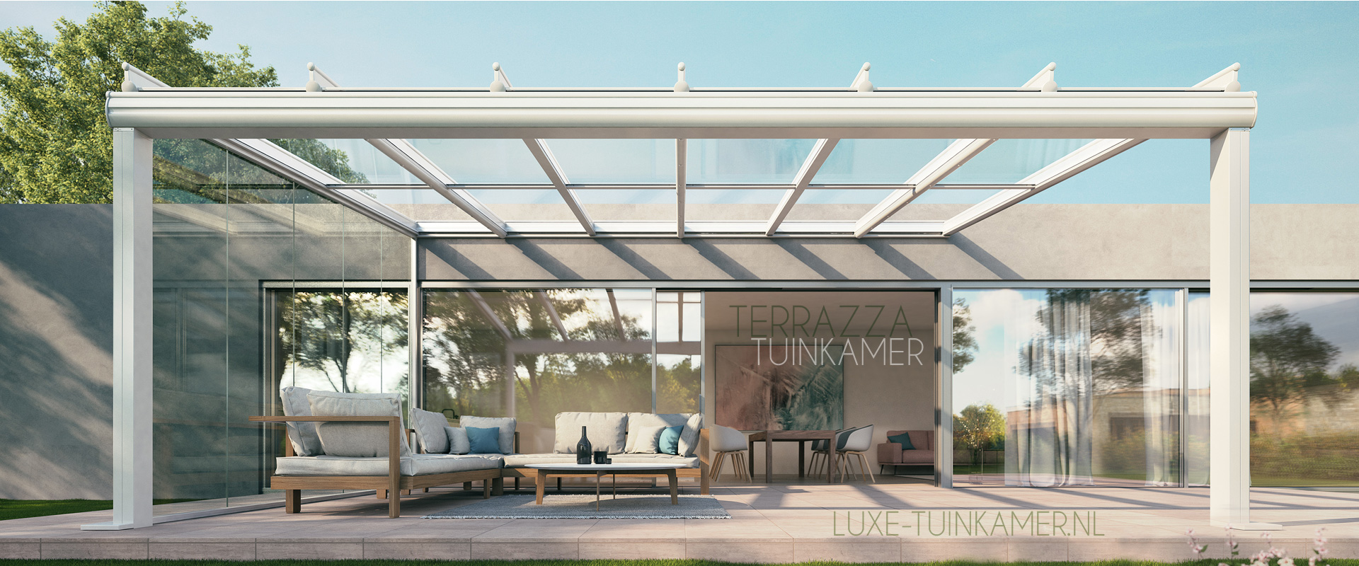 Weinor Terrazza tuinkamer (ook wel glasdak genoemd), door de tuinkamer specialist in de regio Maassluis, Midden-Delfland, Westland, Vlaardingen, Schiedam, zijnde Voorberg Zonwering & Buitenleven. Prachtige tuinkamers waarvan de klant op en top kan genieten.